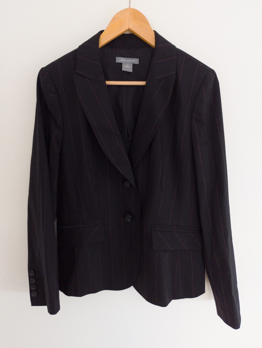 Ann Taylor Black Pink Pinstripe 2-Button Suit Blazer Jacket Size 10